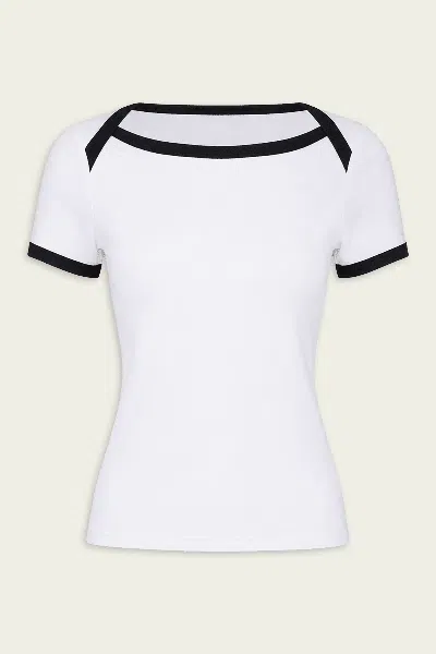 Enza Costa Cotton Ringer Bateau Tee In White Black