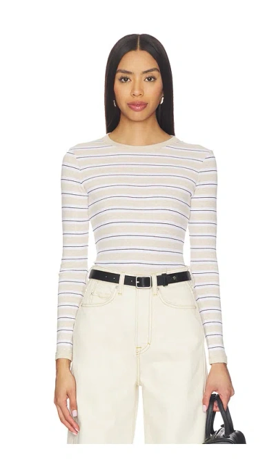 Enza Costa Cotton Stripe Classic Long Sleeve Tee In Neutral