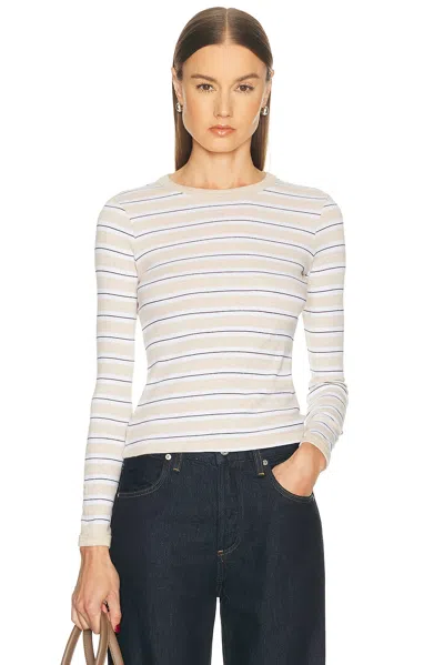Enza Costa Cotton Stripe Classic Long Sleeve Tee In White