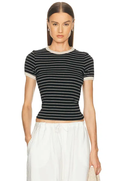 Enza Costa Cotton Stripe Classic Short Sleeve Tee In Black