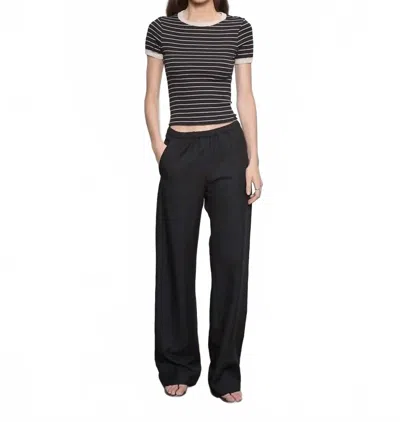 Enza Costa Cotton Stripe Classic Short Sleeve Tee In Wheat/black In Blue