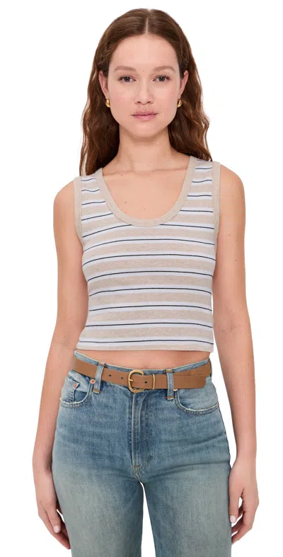 Enza Costa Cotton Stripe Classic U Tank Wheat/white In Blue