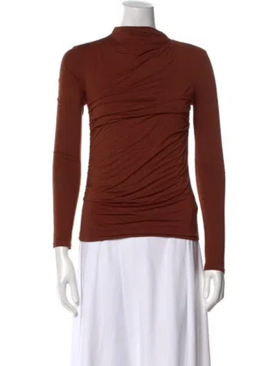 Pre-owned Enza Costa Cowl Neck Long Sleeve Top In Brown