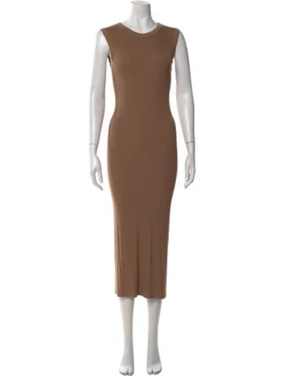 Pre-owned Enza Costa Crew Neck Long Dress In Brown