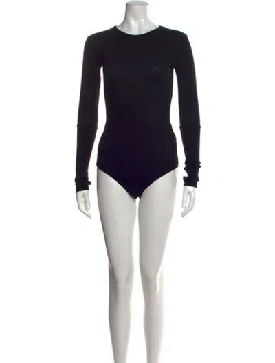 Pre-owned Enza Costa Crew Neck Long Sleeve Bodysuit In Black