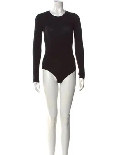Pre-owned Enza Costa Crew Neck Long Sleeve Bodysuit In Black