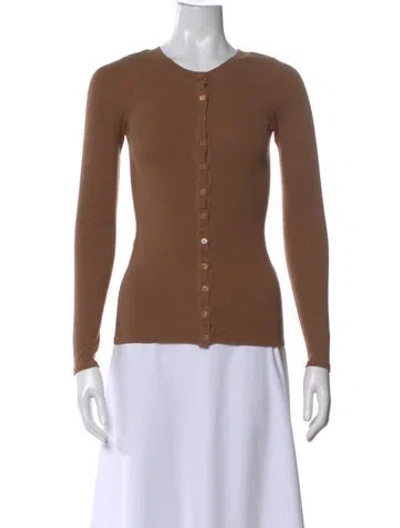 Pre-owned Enza Costa Crew Neck Long Sleeve Button-up Top In Brown