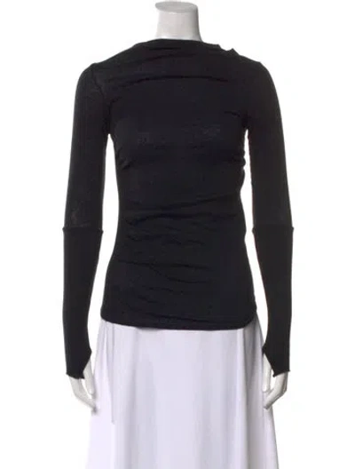 Pre-owned Enza Costa Crew Neck Long Sleeve Top In Black