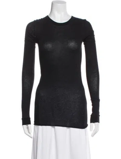 Pre-owned Enza Costa Crew Neck Long Sleeve Top In Black