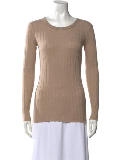 Pre-owned Enza Costa Crew Neck Long Sleeve Top In Neutrals