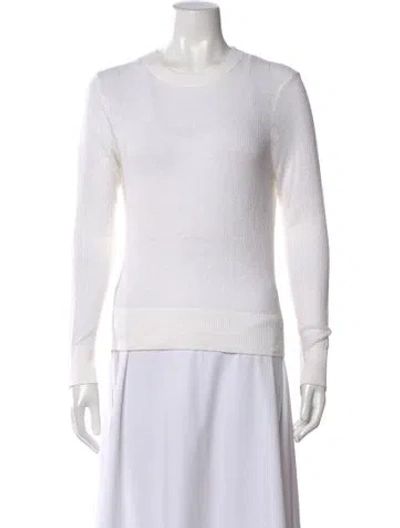 Pre-owned Enza Costa Crew Neck Long Sleeve Top In White
