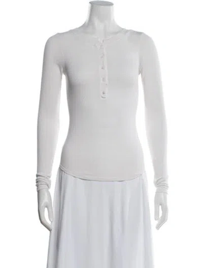 Pre-owned Enza Costa Crew Neck Long Sleeve Top In White