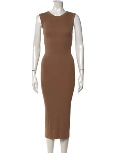 Pre-owned Enza Costa Crew Neck Midi Length Dress In Brown