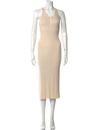 Pre-owned Enza Costa Crew Neck Midi Length Dress In Neutrals