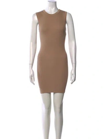 Pre-owned Enza Costa Crew Neck Mini Dress In Neutral