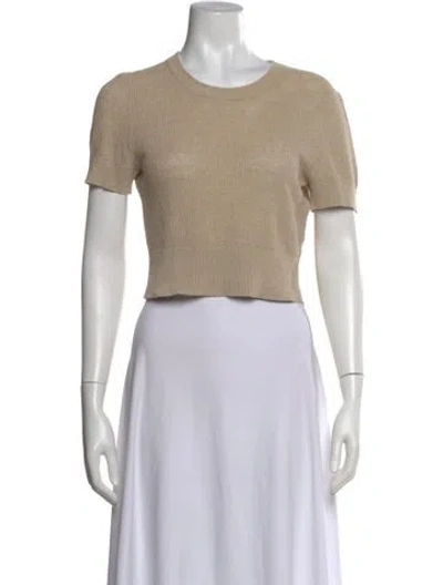 Pre-owned Enza Costa Crew Neck Short Sleeve Crop Top In Neutral