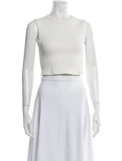 Pre-owned Enza Costa Crew Neck Sleeveless Crop Top In White
