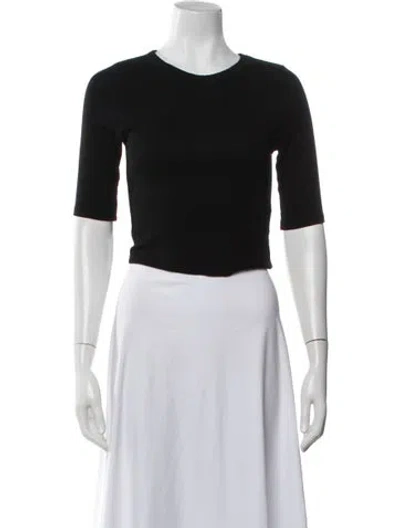Pre-owned Enza Costa Crew Neck Three-quarter Sleeve Top In Black