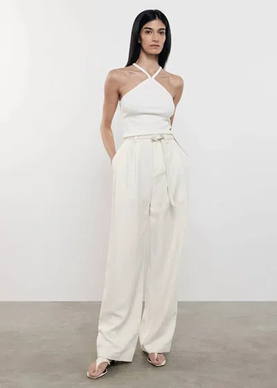 Enza Costa Cropped Halter Tank Top In White In Neutral