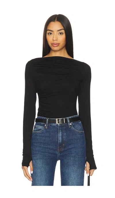 Enza Costa Draped Boatneck Top In Black