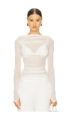 Enza Costa Draped Boatneck Top In White