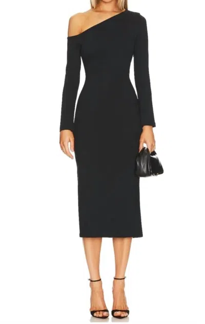 Enza Costa Exposed Shoulder Dress In Black In Blue