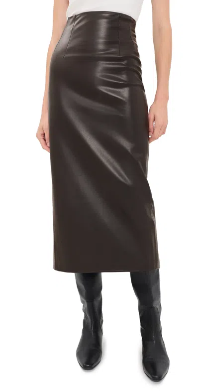 Enza Costa Faux Leather High Waist Curve Skirt Coffee In Black