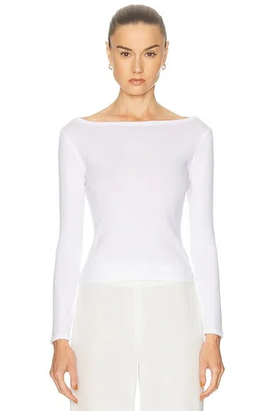 Enza Costa Fine Supima Cotton Long Sleeve Boatneck Top In White