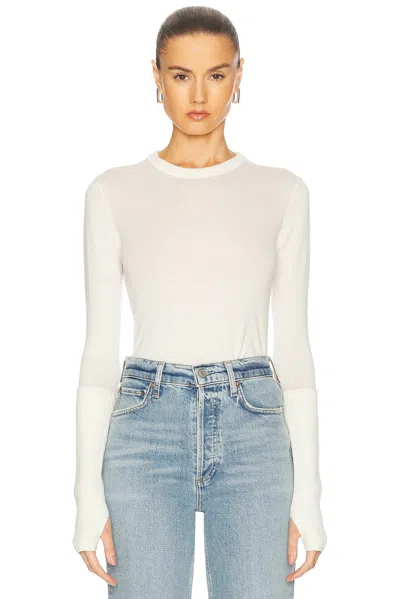 Enza Costa Fitted Cuffed Long Sleeve Crewneck Sweater In Ivory