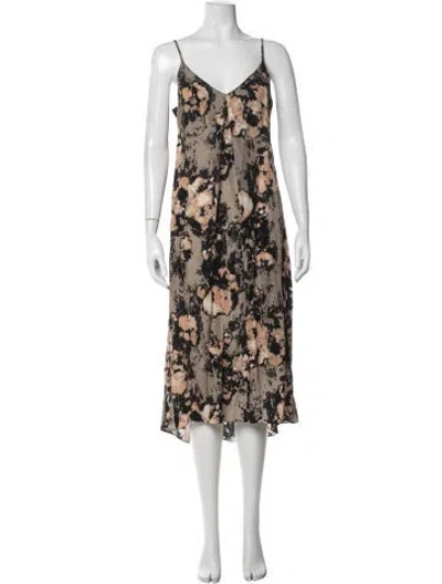 Pre-owned Enza Costa Floral Print Midi Length Dress In Black/neutrals