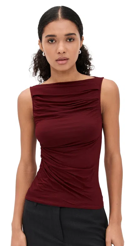 Enza Costa Fluid Jersey Draped Boatneck Barolo In Burgundy
