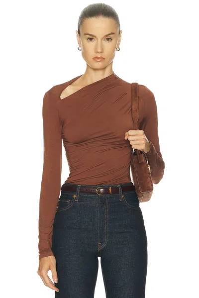 Enza Costa Fluid Jersey Slash Top In Brown