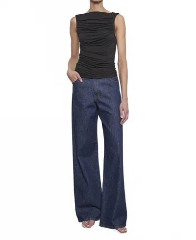 Enza Costa Fluid Jersey Sleeveless Draped Boatneck Top In Black