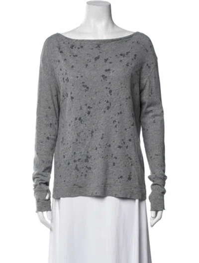 Pre-owned Enza Costa Graphic Print Bateau Neckline Top In Grey