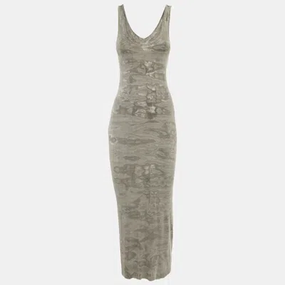 Pre-owned Enza Costa Grey Camouflage Rib Knit Midi Dress S In Gray