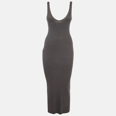 Pre-owned Enza Costa Grey Rib Knit Scoop Neck Maxi Dress S In Gray