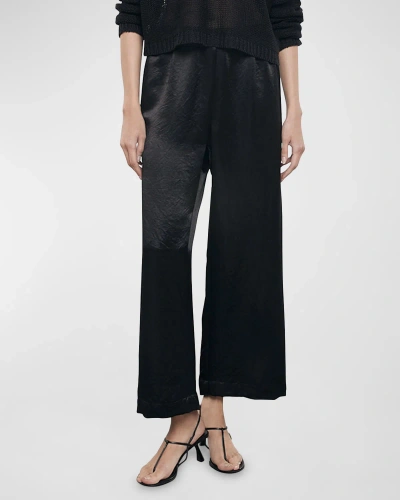 Enza Costa Hammered Satin Ankle Pants In Black