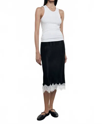 Enza Costa Hammered Satin Slip Midi Skirt In Black