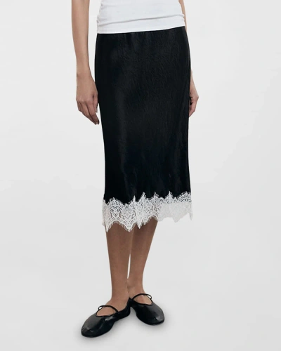 Enza Costa Hammered Satin Slip Skirt In Black