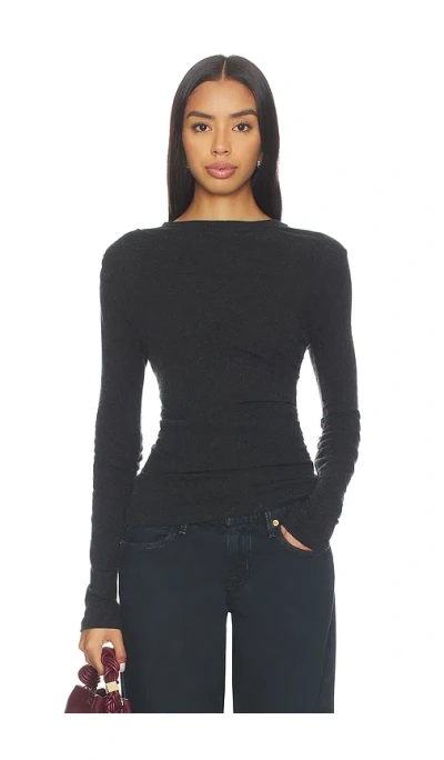Enza Costa Jersey Long Sleeve Crew Top In Brown