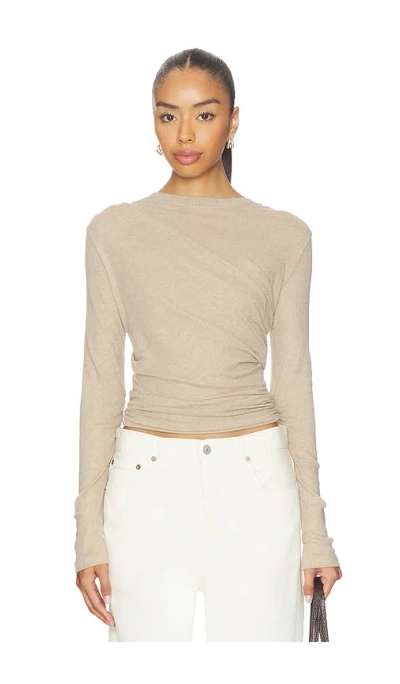 Enza Costa Jersey Long Sleeve Crew Top In Neutral