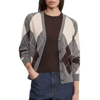 Enza Costa Knit Cashmere Cardigan In Argyle In Multi