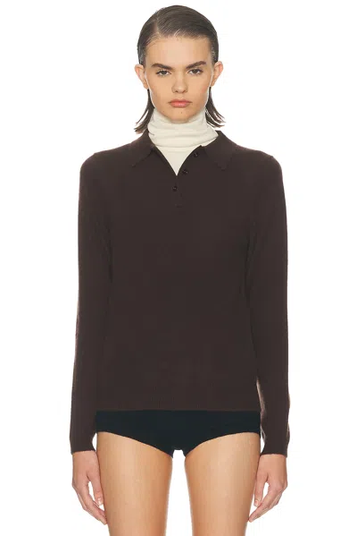 Enza Costa Knit Cashmere Polo Sweater In Brown