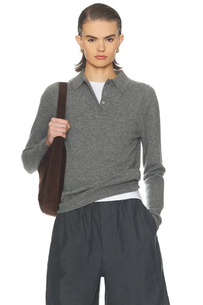 Enza Costa Knit Cashmere Polo Sweater In Gray