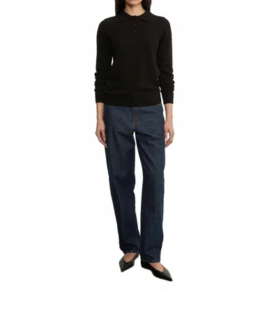 Enza Costa Knit Cashmere Polo Sweater In Black In Burgundy