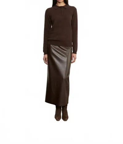 Enza Costa Knit Cashmere Polo Sweater In Dark Brown