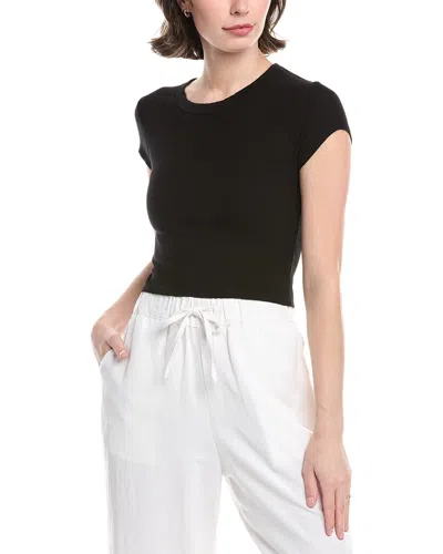 Enza Costa Knit Cropped Cap Sleeve Silk-blend Top In Black