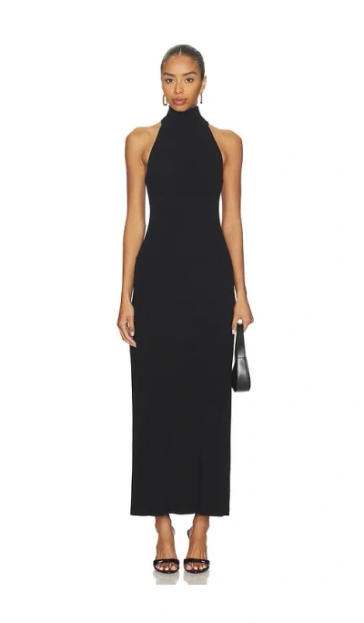 Enza Costa Knit Halter Turtleneck Fluid Dress In Black