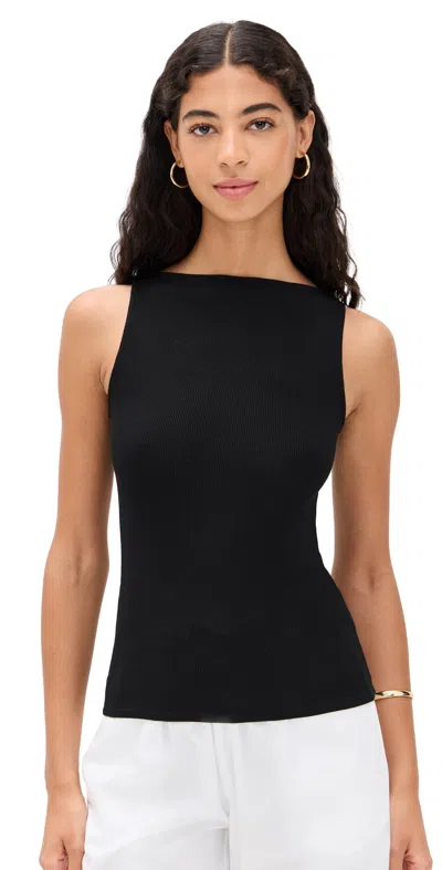 Enza Costa Knit Sleeveless Boatneck Tee Black