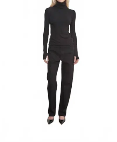 Enza Costa Knit Turtleneck Sweater In Bitter In Black